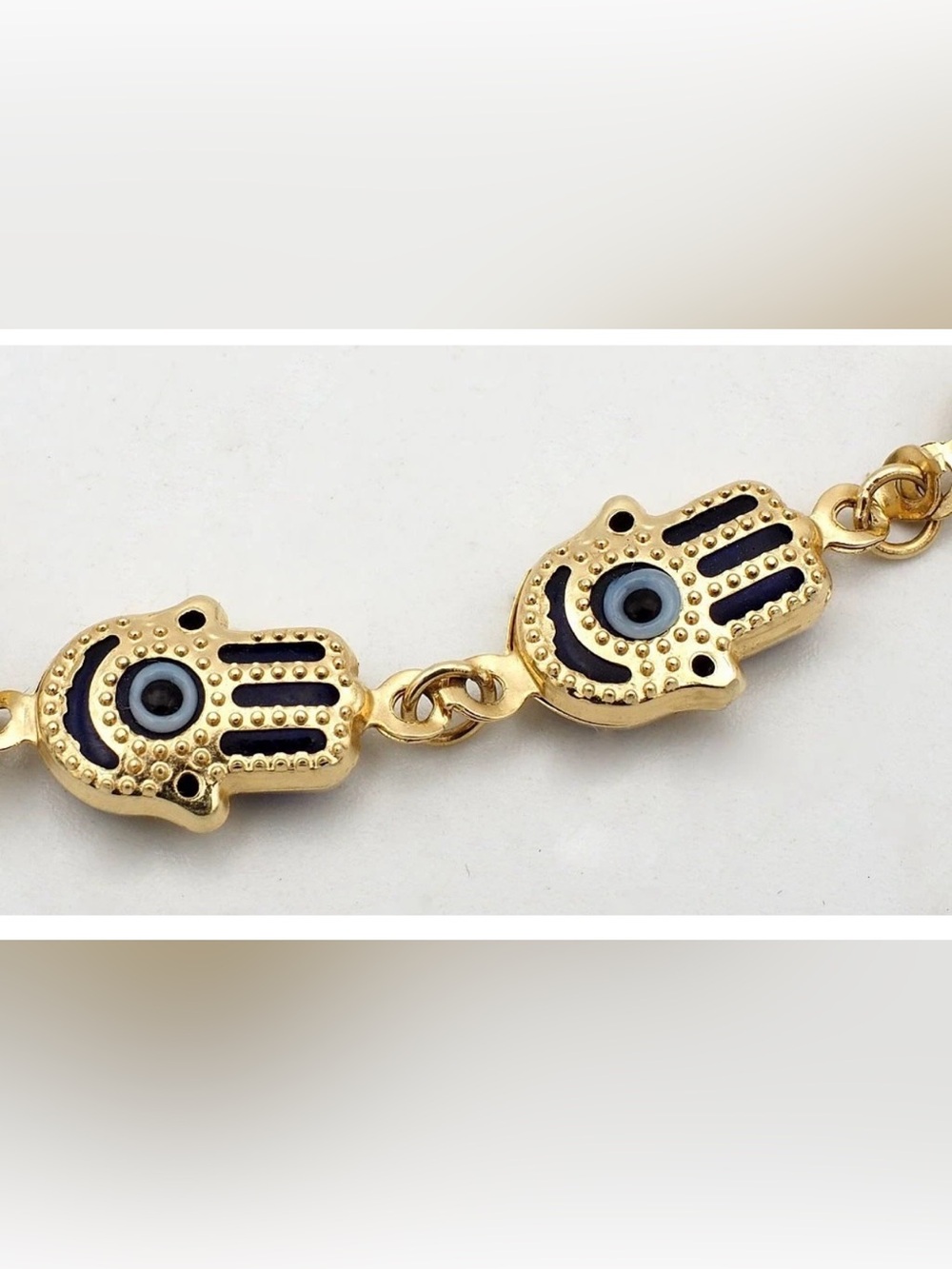 14K YELLOW GOLD STAMPED BLUE HAMSA EVIL EYE BRACELET- Women Jewelry - Picture 2 of 4